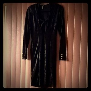 Crushed velvet black knee length dress